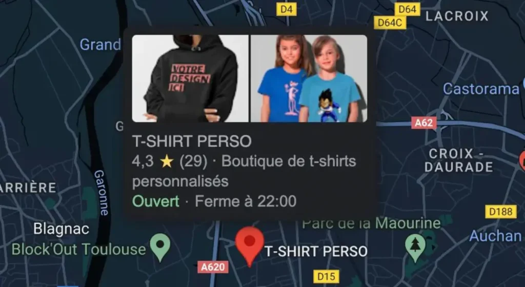 T-Shirt Personnalisé sur Toulouse 2 Google maps de TSHIRT PERSO A TOULOUSE CARTE