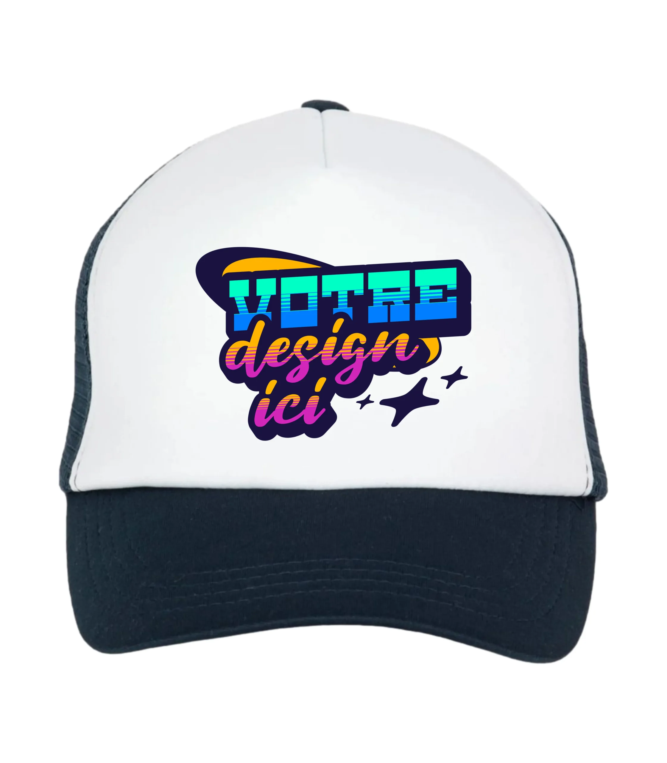Casquette Snapback Trucker Personnalisée 6 CASQUETTE TRUCKER PERSONNALISÉE BLEU MARINE BLANC