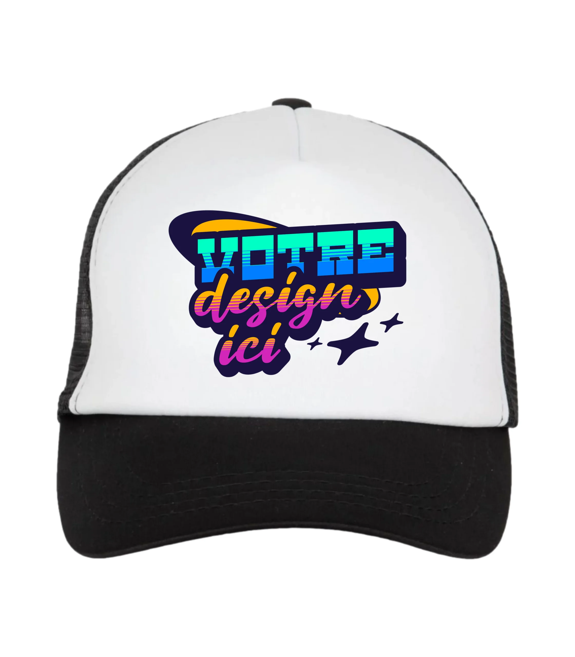 Casquette Snapback Trucker Personnalisée 1 CASQUETTE TRUCKER PERSONNALISÉE NOIR BLANC