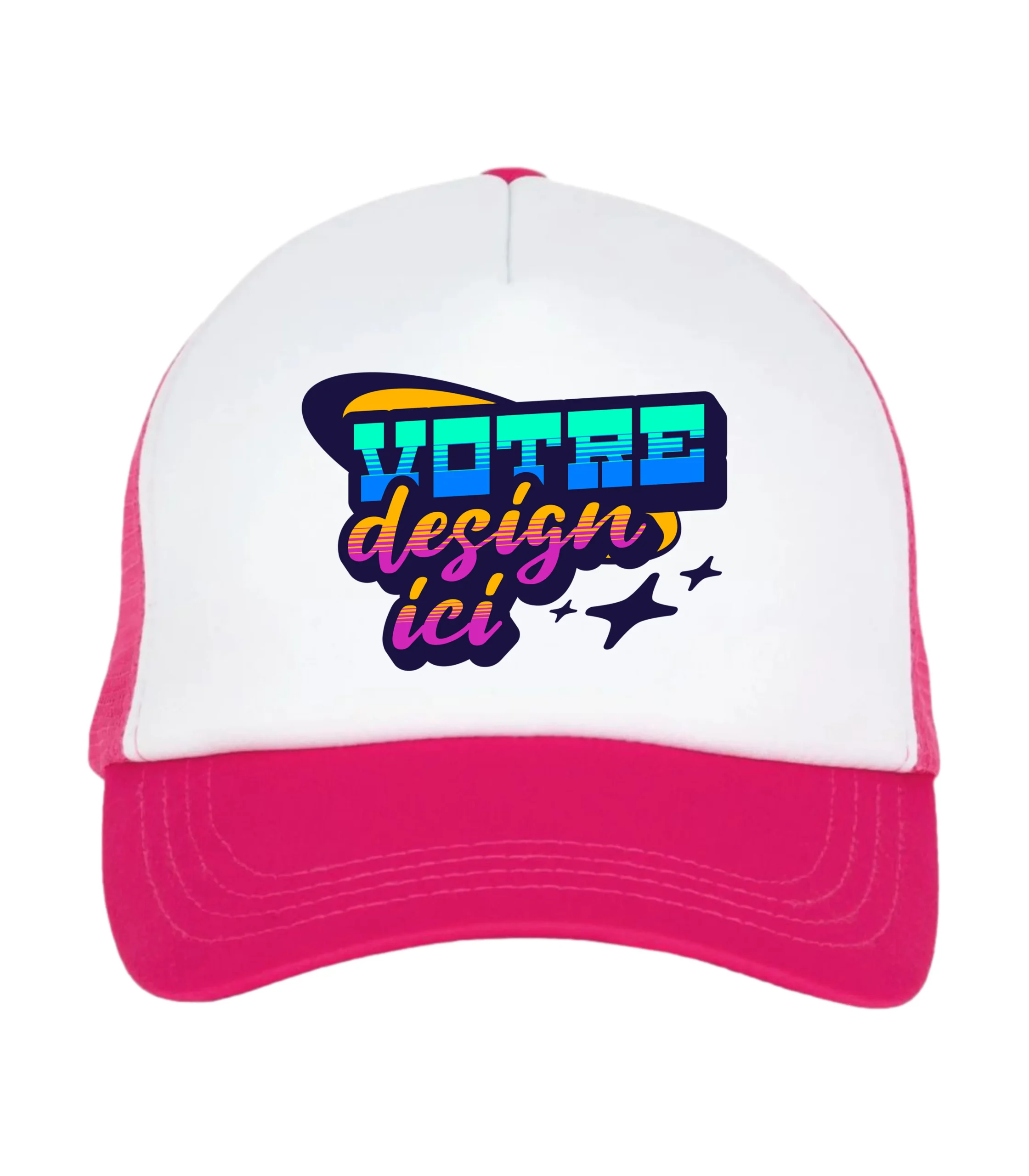 Casquette Snapback Trucker Personnalisée 9 CASQUETTE TRUCKER PERSONNALISÉE ROSE BLANC